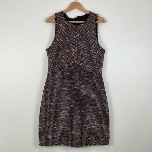 Sam Edelman Women's 12 Dress Sleeveless Black Rainbow Tweed Shift Workwear - Picture 1 of 8